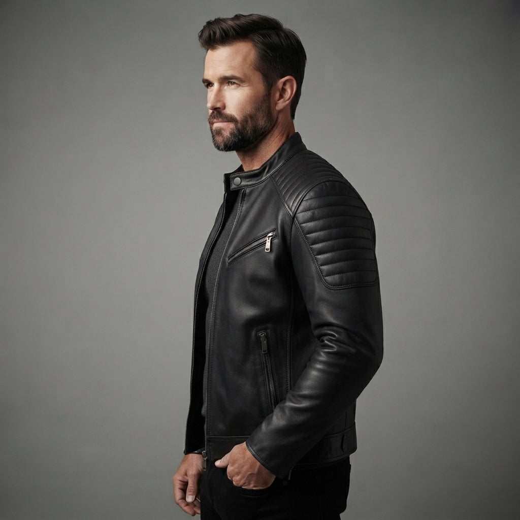 Men's Harvey Black Cafe Racer Leather Jacket