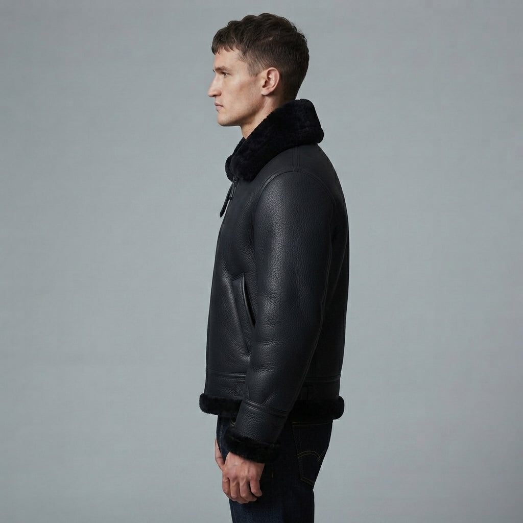 Men's Genuine Fur Bomber B3 Fur Bomber Sheepskin Jacket