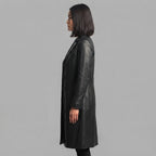 Women's  Faux Black Leather Trench Coat