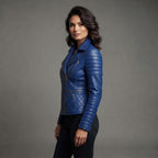 Women's Blue Leather Jacket