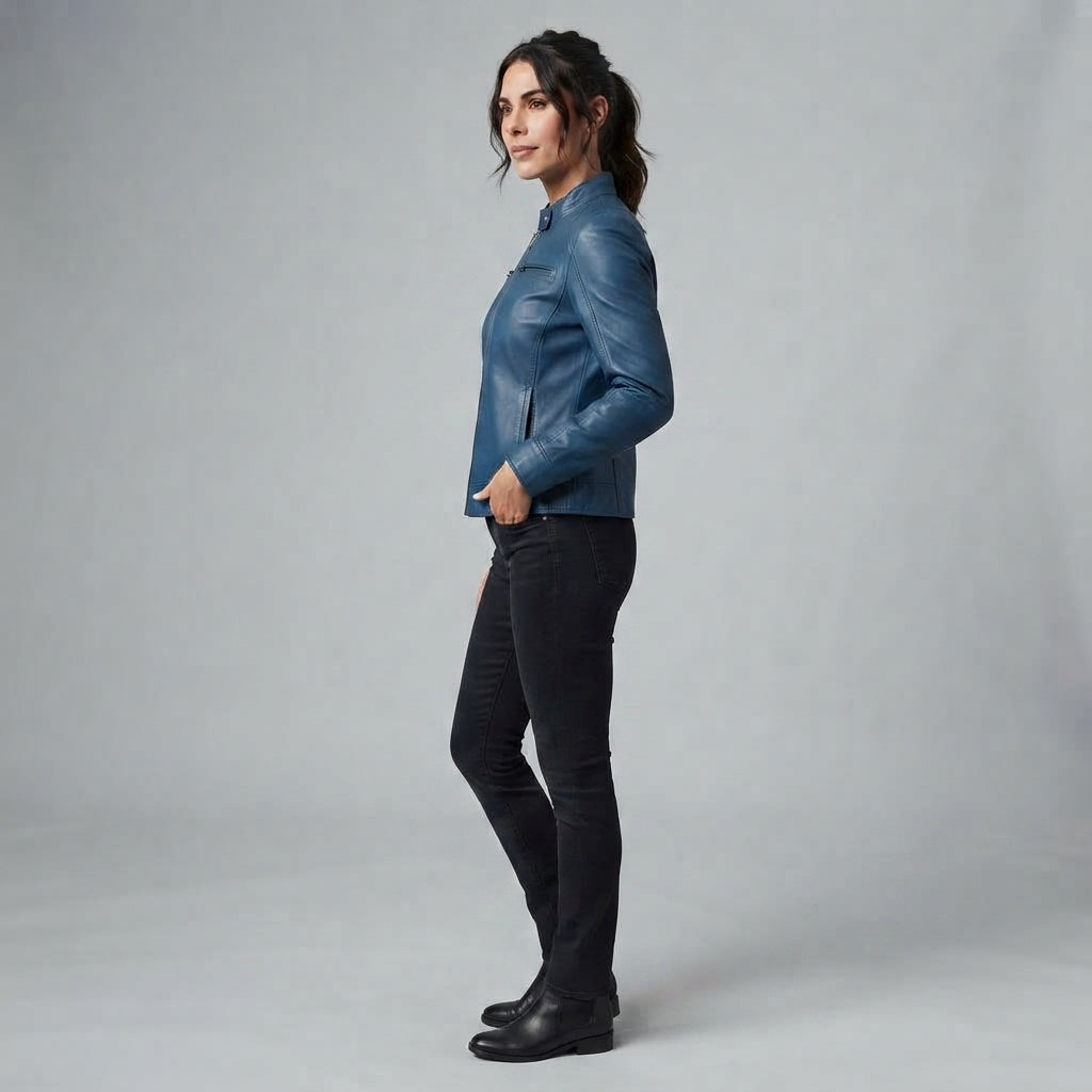Women's Blue Leather Jacket