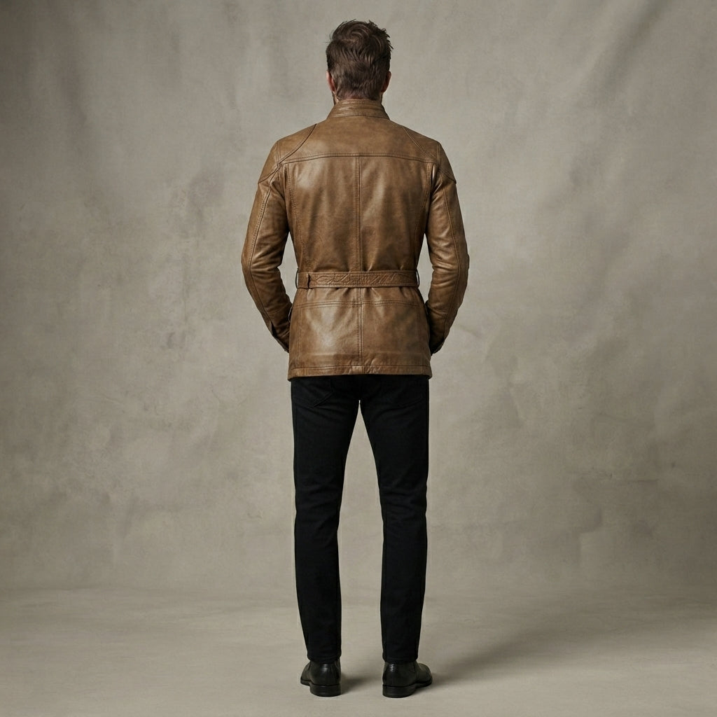 Men's Brown Leather Field Jacket
