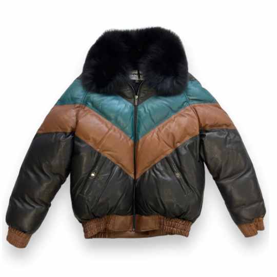 Multicolor New V Bomber Jacket with Fox Collar Leather Outlet