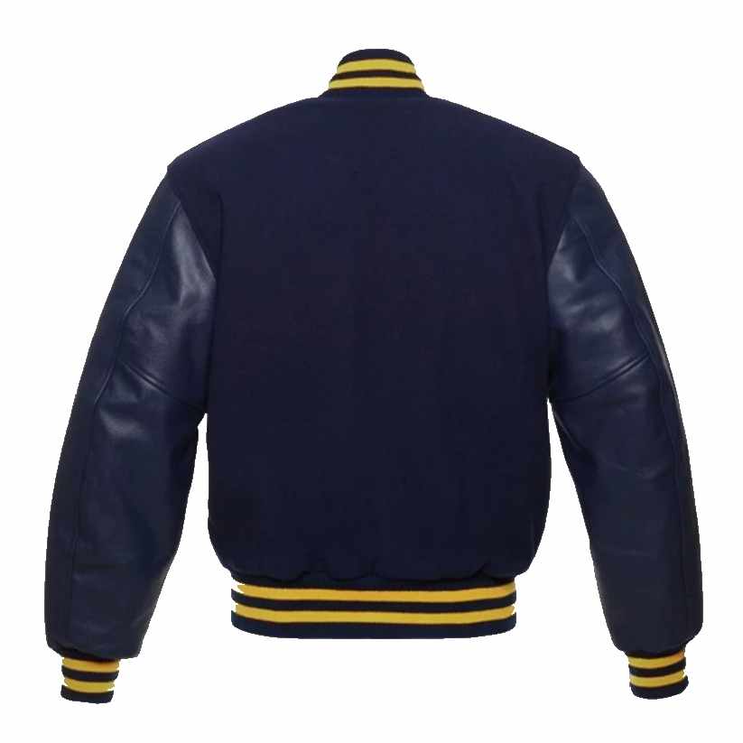 Marineblaue und gelbe Jacke im Baseball-Stil
