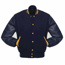 Load image into Gallery viewer, Navy Blue and Yellow Baseball Style Jacket
