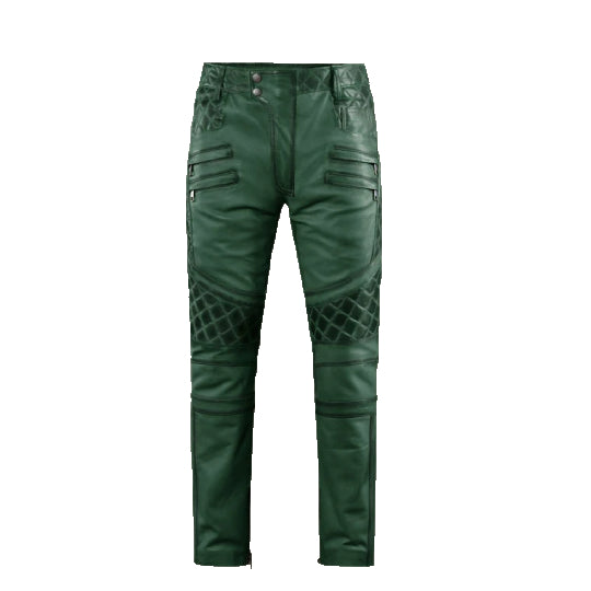 Men's Handmade Green Leather Pants – Premium Craftsmanship