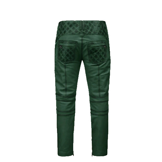 Men's Handmade Green Leather Pants – Premium Craftsmanship