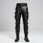 Men’s Gothic Black Sheepskin Leather Pants – Slim Fit Biker Trousers