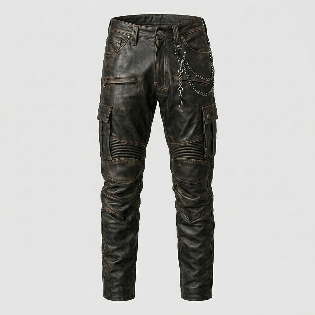 Men’s Black Sheepskin Leather Cargo Pants – Biker Style Leather Trousers