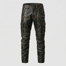 Laden Sie das Bild in den Galerie-Viewer, Men’s Black Sheepskin Leather Cargo Pants – Biker Style Leather Trousers
