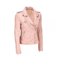 Pinke Damen-Lederjacke im Biker-Stil