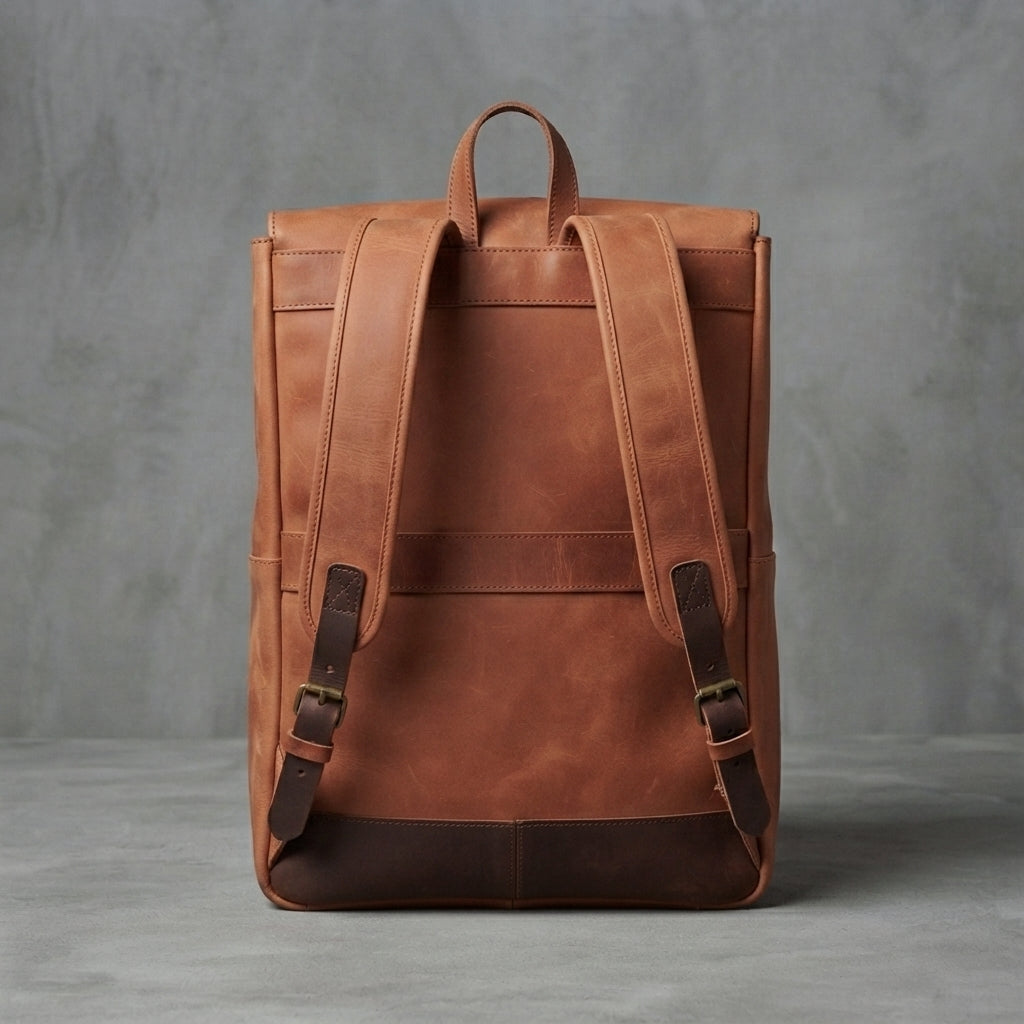 Orange & Brown Walker  Leather Backpack