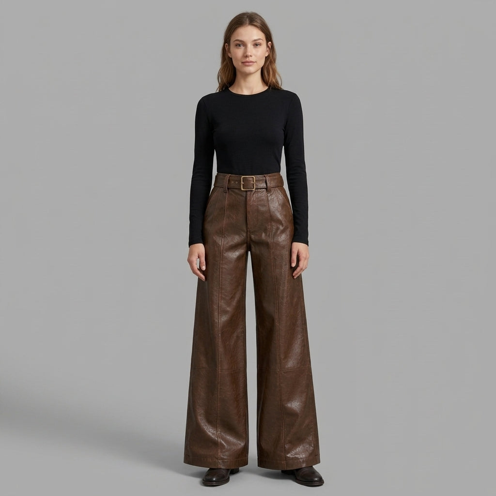 Women's Brown Leather Pant