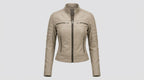 Decrum Beige Cafe Racer Leather Jacket – Slim Fit Biker