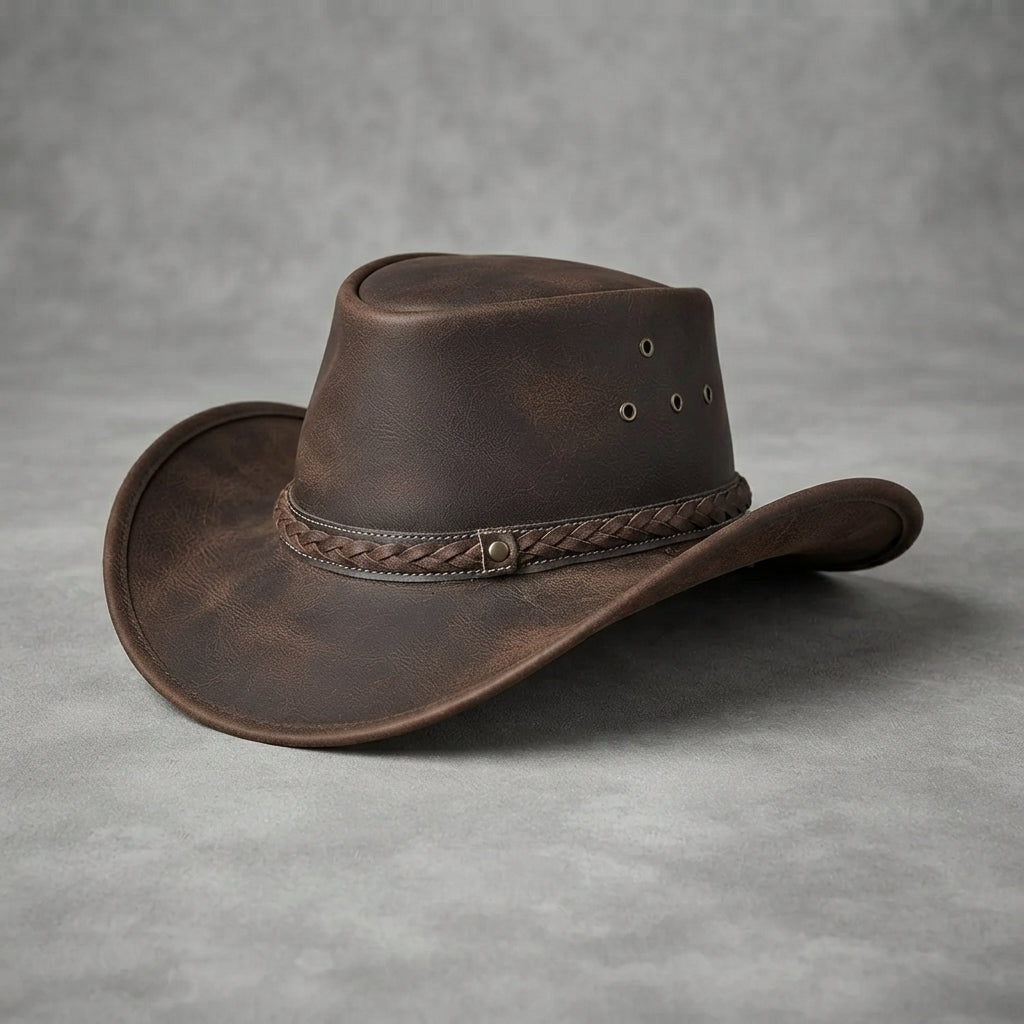 Men's Distressed Brown Leather Hat - Leather Outlet