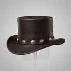 Men's Classic Leather Top Hat with Buffalo Nickel Band - Leather Outlet