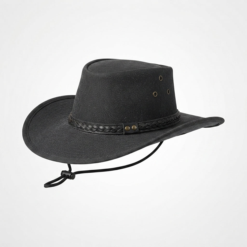 Men's Black Leather Top Hat with Buffalo Nickel Band - Leather Outlet
