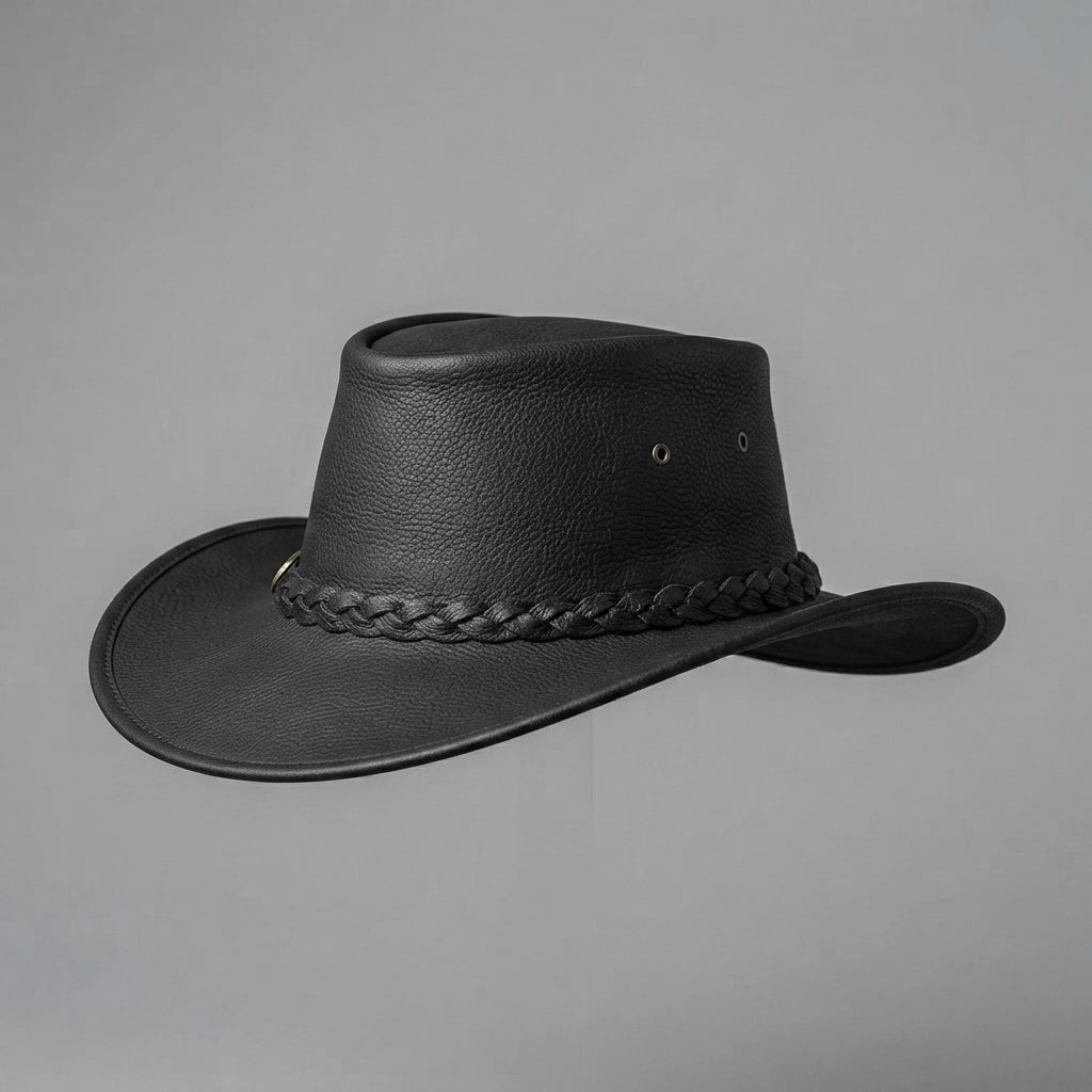 Men's Black Leather Hat