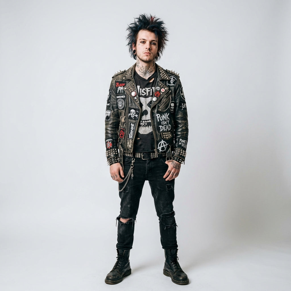 Mens Black Studded Punk Leather Jacket