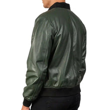 Load image into Gallery viewer, Men’s Green Real Leather Bomber Motorcycle Jacket
