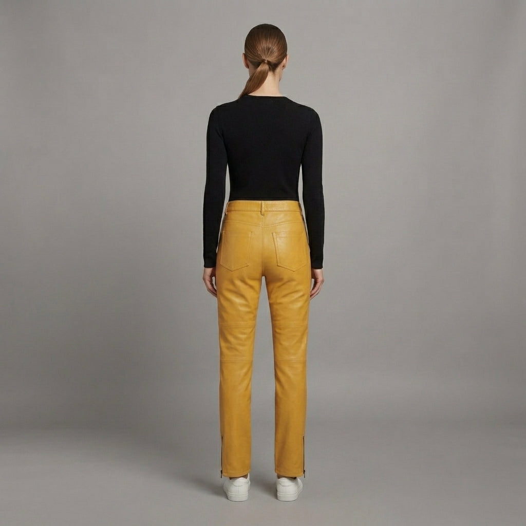 Women's Yellow Leather Pant