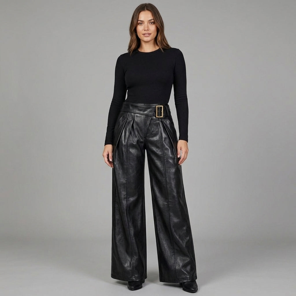 Women's Black Leather Pant