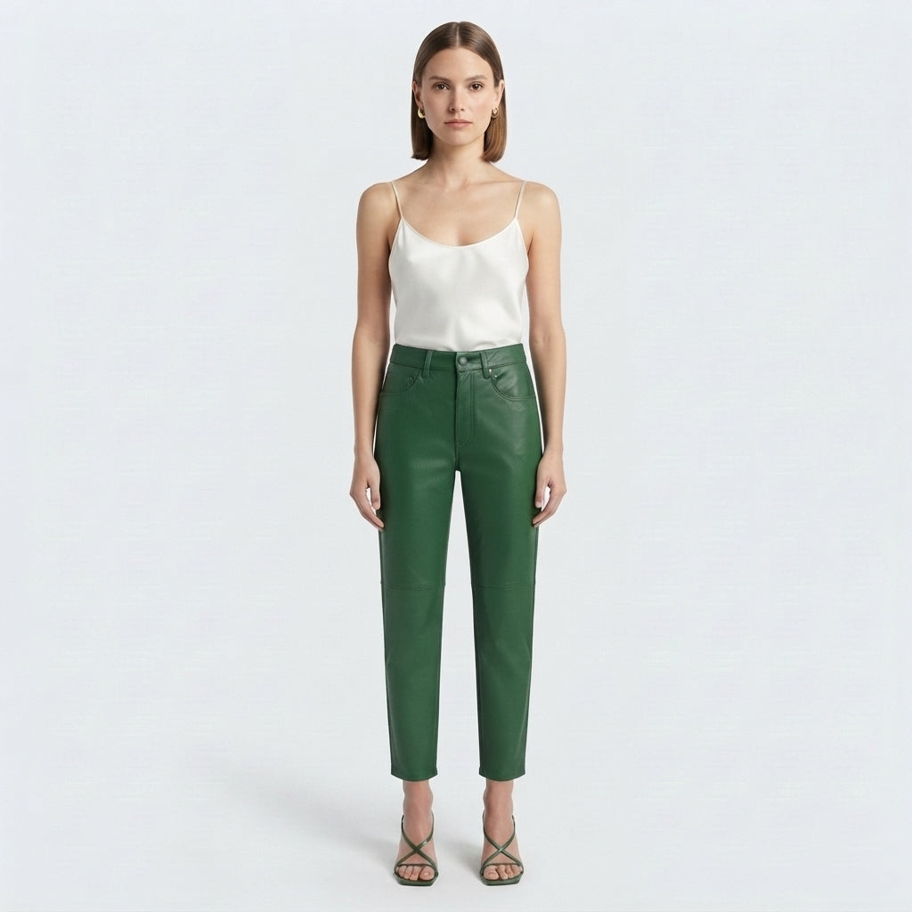 Women's Green Leather Pant