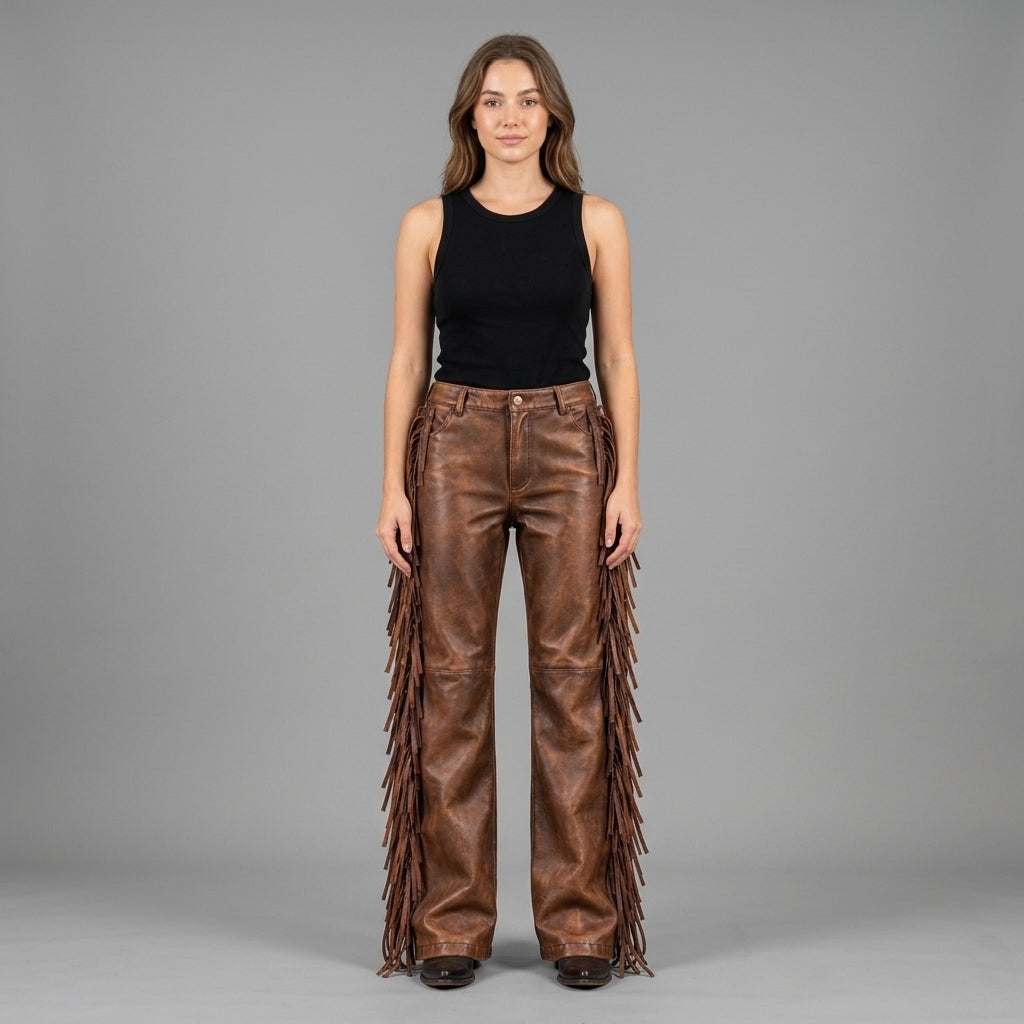 Women's Brown Leather Pant