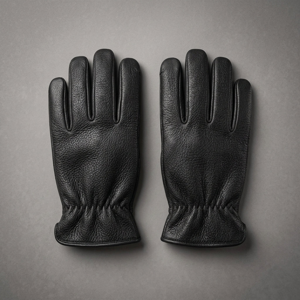 Men's Black Winter Leather Gloves - Leather Outlet