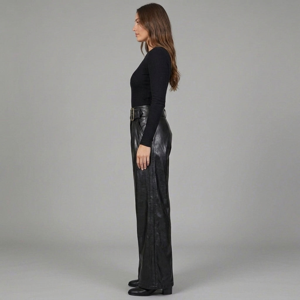 Women's Black Leather Pant