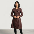 Women's  Faux Brown Leather Trench Coat