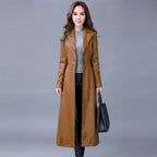 Women's  Faux camel  Leather Trench Coat