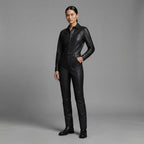 Women's Pure  Black Leather Jumpsuit