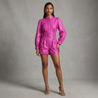 Women's Short Faux Pink Leather Romper