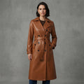 Women's  Faux Brown Leather Trench Coat