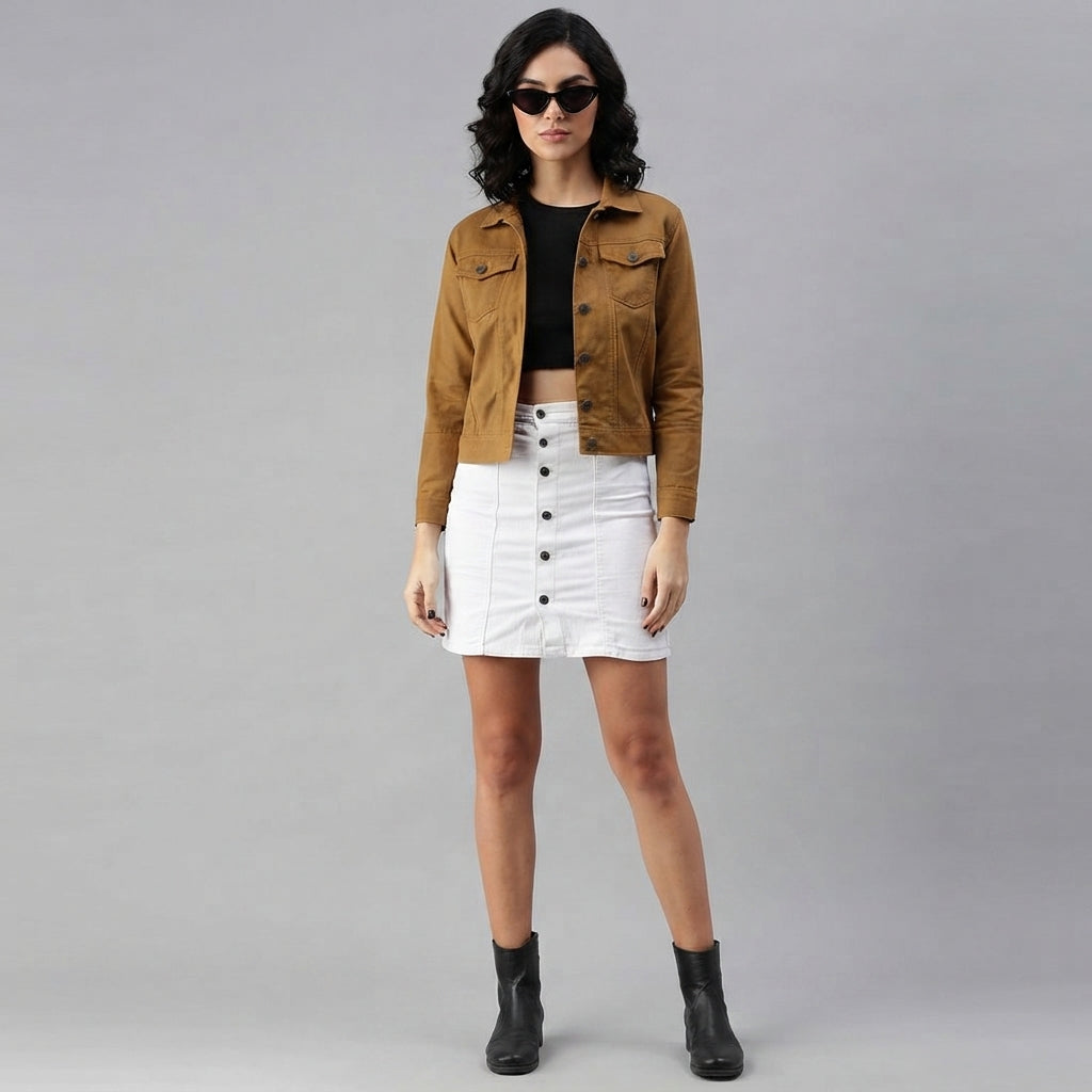 Buy Roman Brown Classic Cotton Denim Jacket  for Women's