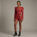 Women's Short Faux Red Leather Romper