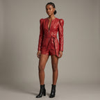 Women's Short Faux Red Leather Romper