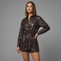Women's Short Faux Brown Leather Romper