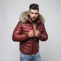 Mens Leather Goose Down Leather Jacket