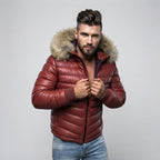 Mens Leather Goose Down Leather Jacket