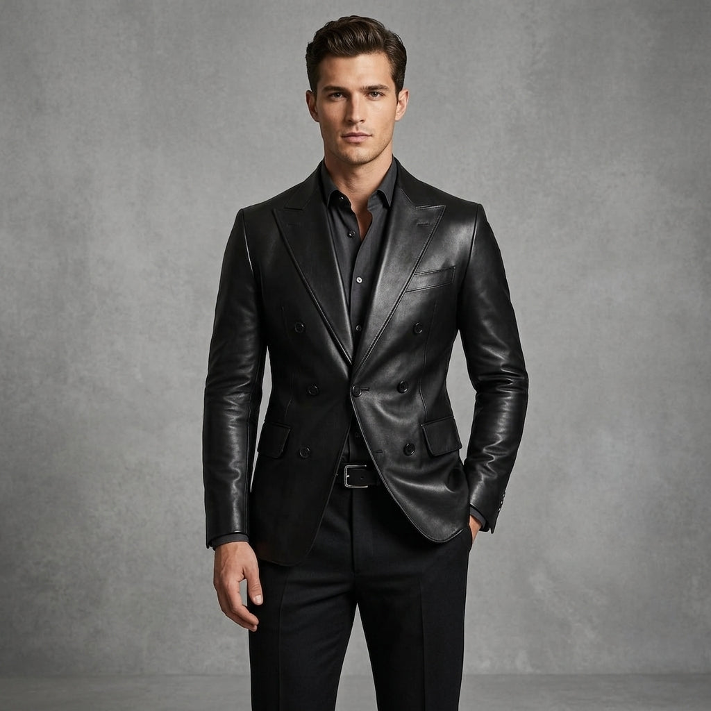 Men's Black Leather Blazer