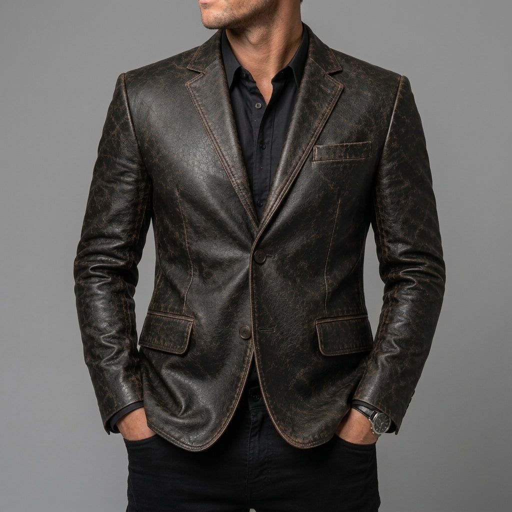 Men's Brown Leather Blazer