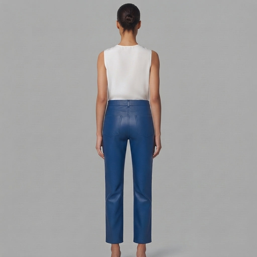 Women's Blue Leather Pant