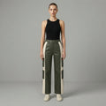 Women's White & Green Leather Pant