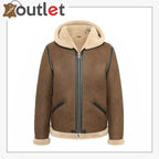 Lammfell braune Kapuzenlederjacke