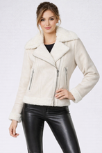 Laden Sie das Bild in den Galerie-Viewer, Women's Cream Suede Shearling Moto Jacket
