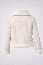 Women's Cream Suede Shearling Moto Jacket
