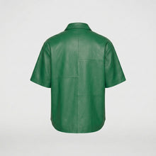 Laden Sie das Bild in den Galerie-Viewer, Men’s Green Half Sleeve Leather Shirt – Premium Casual Leather Shirt
