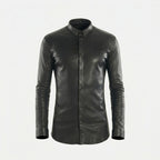 Men’s Slim Fit Black Leather Shirt – Premium Leather Shirt Jacket